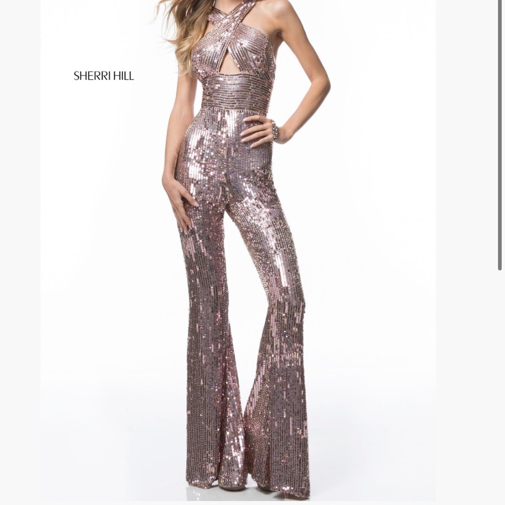 NWT SHERRI HILL PROM JUMPSUIT STYLE 52082 SIZE 4 IN “light pink”